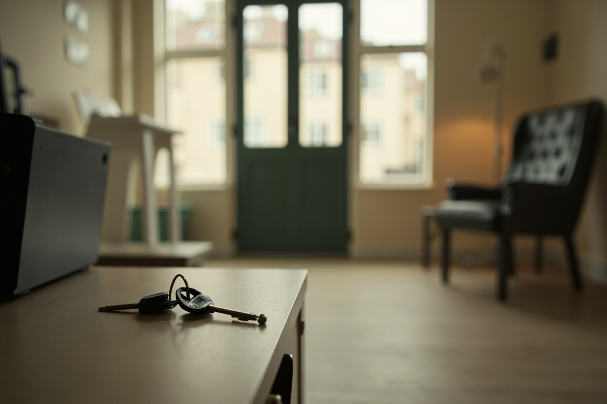 An empty, light-filled property viewing room ready for an appointment.